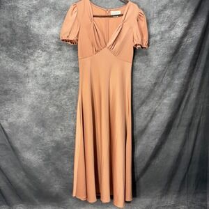 Sachin & Babi Shelley Satin Charmeuse Midi Dress Gown Size 8 Peach Babydoll Slip